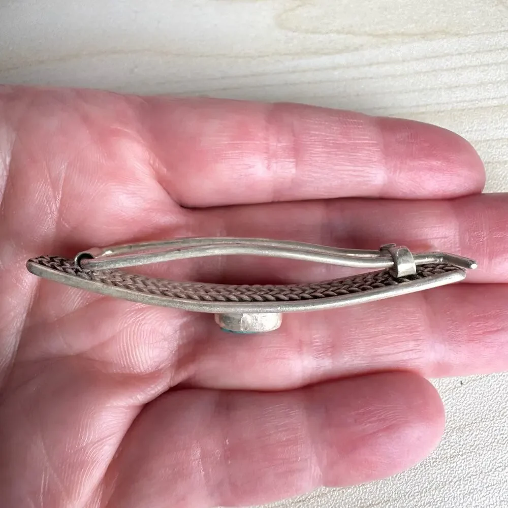 Vintage Southwest Silver & Turquoise Braided Metal Hair Barrette
